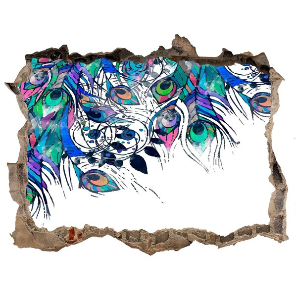 Fali matrica lyuk a falban Színes tollak egy lyukban a falban