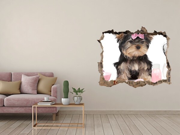 Fali matrica lyuk a falban Egy édes Yorkshire Terrier rózsaszín masnival