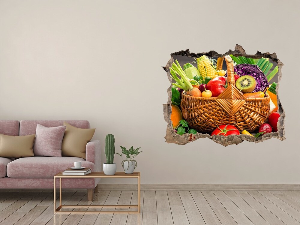 Fali matrica lyuk a falban Egy kosár gyümölcs zöldség