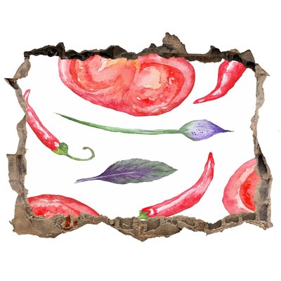 Fali matrica lyuk a falban Gyümölcsök és zöldségek egy lyukban a falban