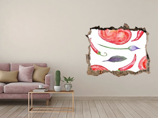 Fali matrica lyuk a falban Gyümölcsök és zöldségek egy lyukban a falban