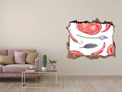 Fali matrica lyuk a falban Gyümölcsök és zöldségek egy lyukban a falban