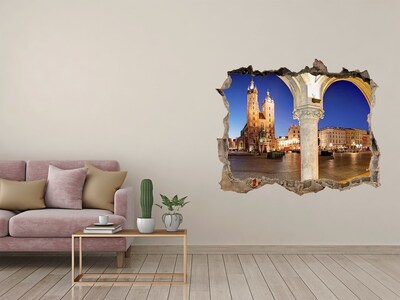 Fali matrica lyuk a falban Krakkó főtere éjszaka