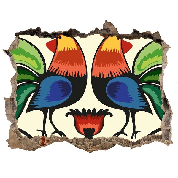 Lyuk 3d fali matrica Színes kakasok a falon háttér