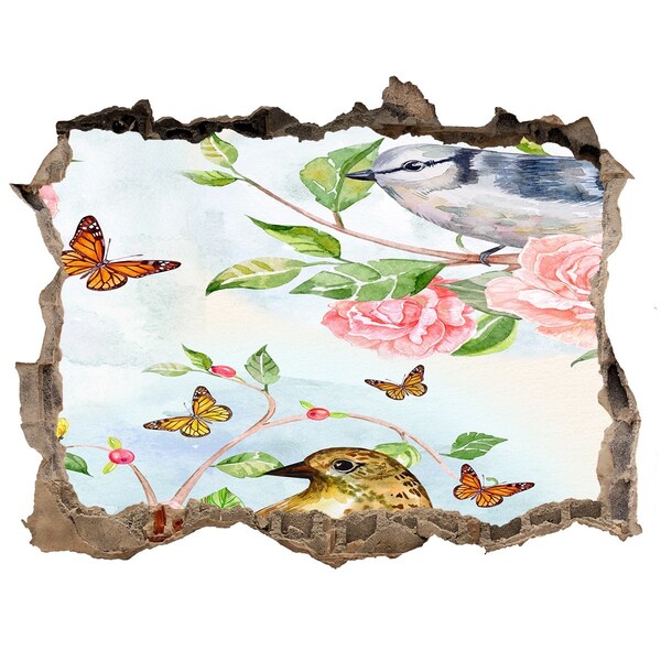 Lyuk 3d fali matrica Madarak a rózsakertben