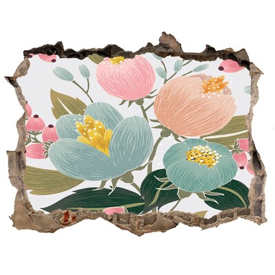 Lyuk 3d fali matrica Virágos falfestmény egy sérült falon