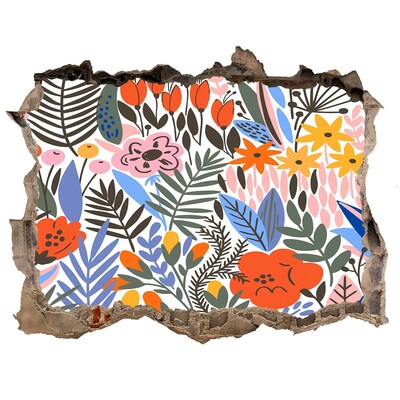 Lyuk 3d fali matrica Virágfalfestmény egy lyukon keresztül a falon