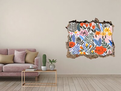 Lyuk 3d fali matrica Virágfalfestmény egy lyukon keresztül a falon