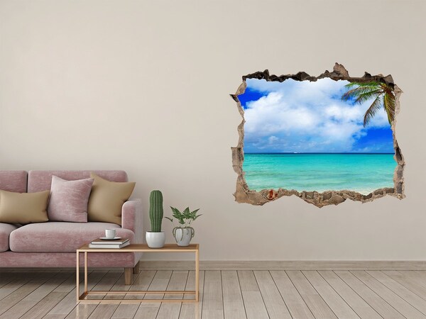 Lyuk 3d fali matrica Trópusi tengerpart pálmafával