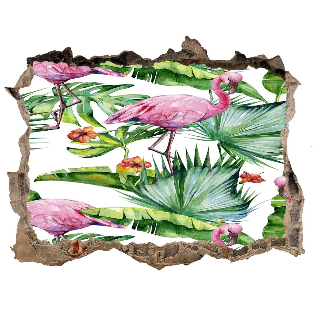 Lyuk 3d fali matrica Flamingók növények