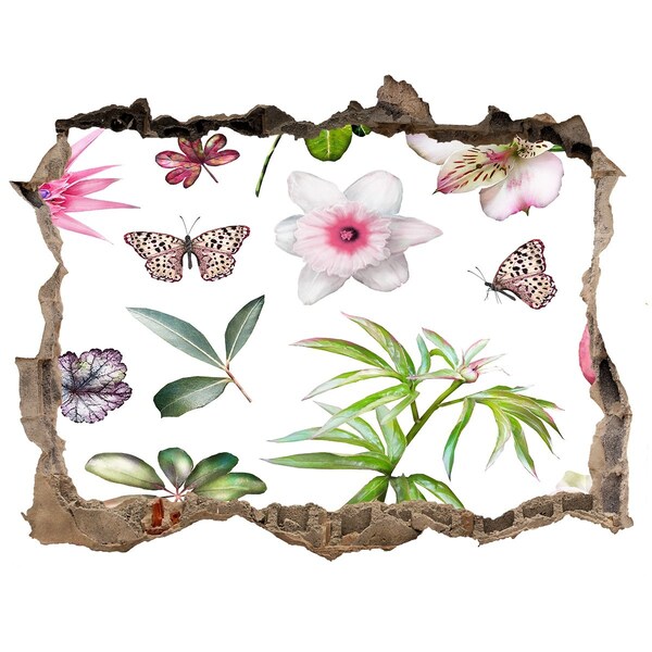 Lyuk 3d fali matrica Virágparadicsom a fal mögött