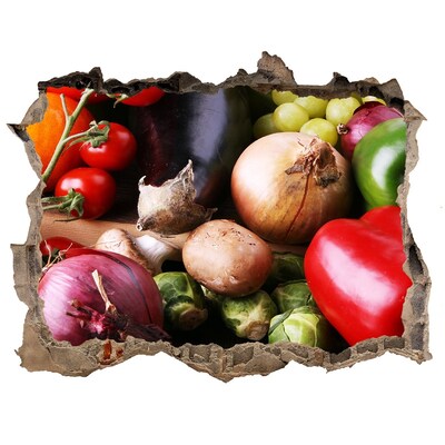 Lyuk 3d fali matrica Gyümölcsök és zöldségek egy lyukban a falban