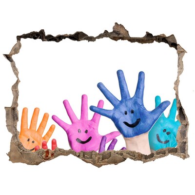 Lyuk 3d fali matrica Örömteli kezek a beton hátterében