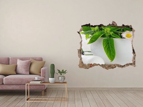 3d-s lyukat fali matrica Zöld növényzet a sérült falban
