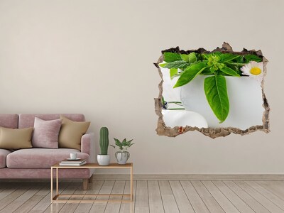 3d-s lyukat fali matrica Zöld növényzet a sérült falban