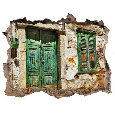 3d-s lyukat fali matrica Zöld ajtó a romokban