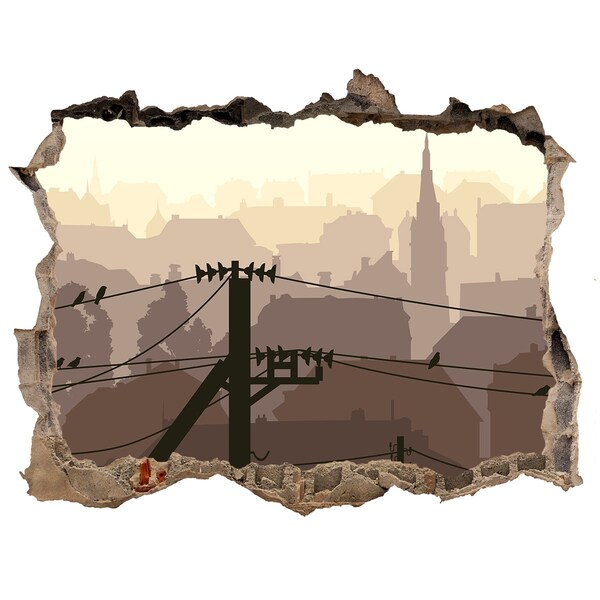 3d-s lyukat fali matrica Kilátás a városra egy lyukon keresztül a falon