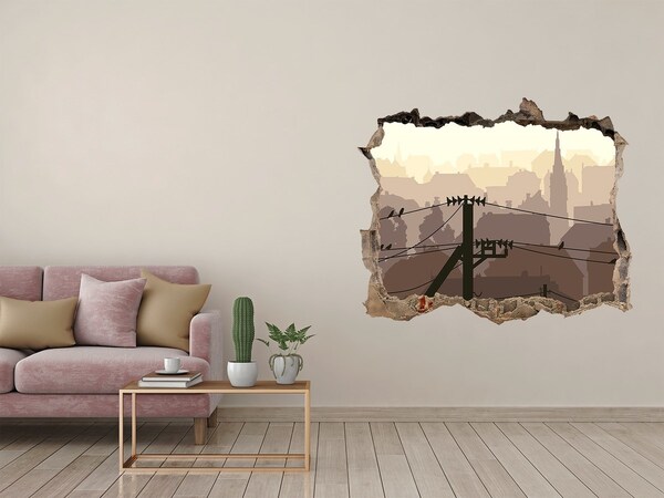 3d-s lyukat fali matrica Kilátás a városra egy lyukon keresztül a falon