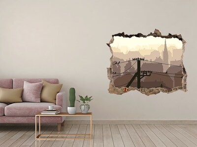 3d-s lyukat fali matrica Kilátás a városra egy lyukon keresztül a falon