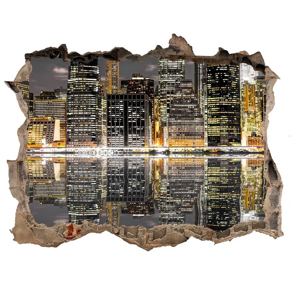 3d-s lyukat fali matrica Kilátás a városra éjszaka