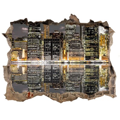 3d-s lyukat fali matrica Kilátás a városra éjszaka