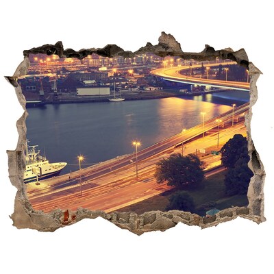 3d-s lyukat fali matrica Kilátás a városra éjszaka