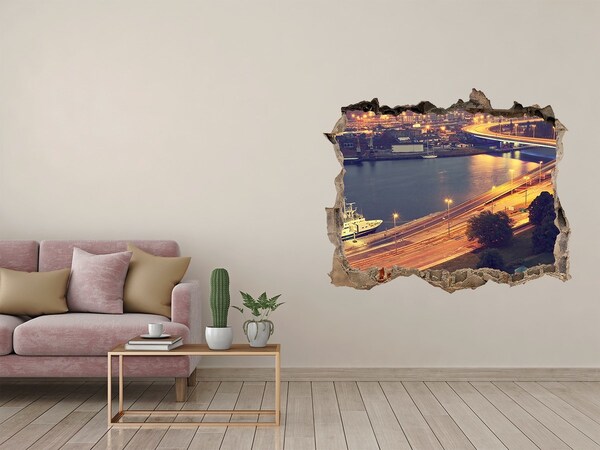 3d-s lyukat fali matrica Kilátás a városra éjszaka