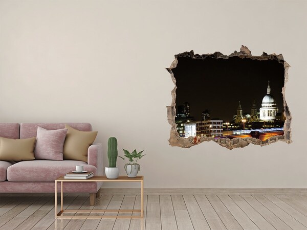 3d-s lyukat fali matrica London éjszakai látképe egy lyukon keresztül a falon