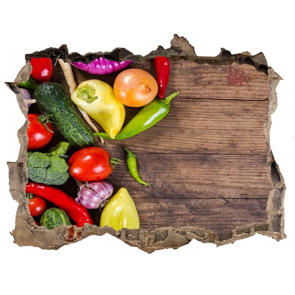 3d-s lyukat fali matrica Gyümölcsök és zöldségek egy lyukban a falban