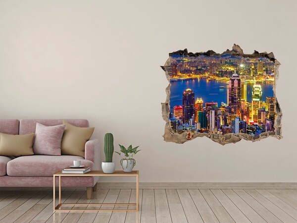 3d-s lyukat fali matrica Hongkong látképe éjszaka