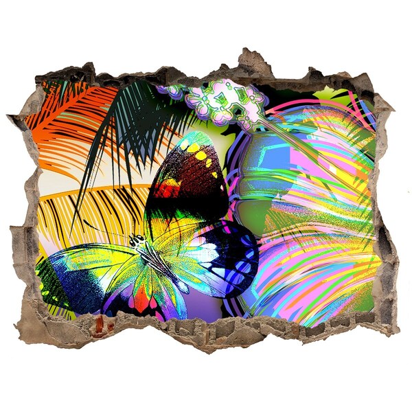 3d-s lyuk vizuális effektusok matrica Egy színes pillangó egy lyukban a falban