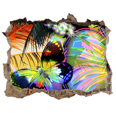 3d-s lyuk vizuális effektusok matrica Egy színes pillangó egy lyukban a falban