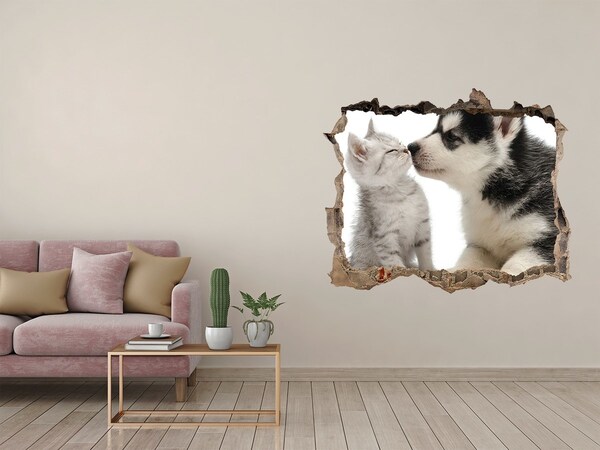 3d-s lyuk vizuális effektusok matrica Kutya és macska