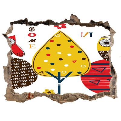 3d-s lyuk vizuális effektusok matrica Színes fák egy lyukban a falban