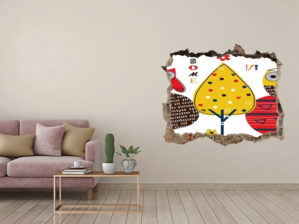 3d-s lyuk vizuális effektusok matrica Színes fák egy lyukban a falban