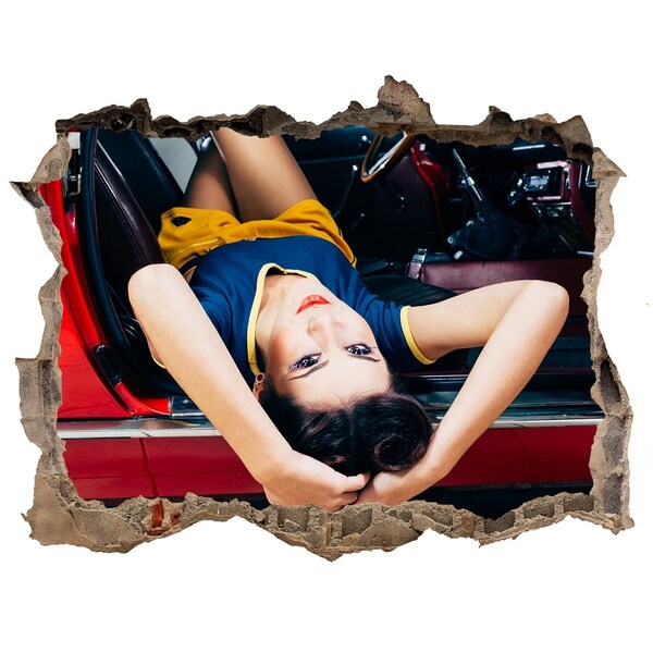 3d-s lyuk vizuális effektusok matrica Nő egy klasszikus autóban