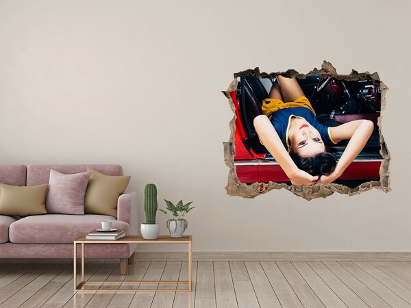 3d-s lyuk vizuális effektusok matrica Nő egy klasszikus autóban