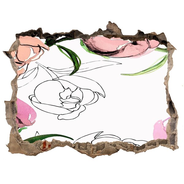 3d-s lyuk vizuális effektusok matrica Virágos falfestmény egy sérült fal mögött