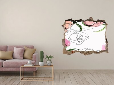 3d-s lyuk vizuális effektusok matrica Virágos falfestmény egy sérült fal mögött