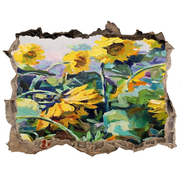 3d-s lyuk vizuális effektusok matrica Napraforgó virágok a kertben