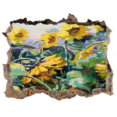 3d-s lyuk vizuális effektusok matrica Napraforgó virágok a kertben