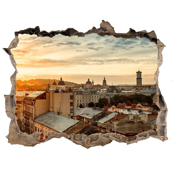 3d-s lyuk vizuális effektusok matrica Naplemente a város felett