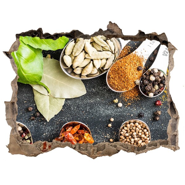 3d-s lyuk vizuális effektusok matrica Konyhai fűszerek egy lyukban a falban