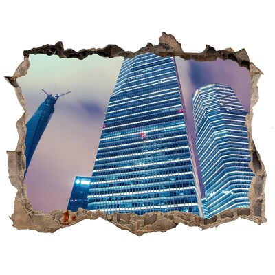 3d-s lyuk vizuális effektusok matrica Modern város egy lyukon keresztül a falon