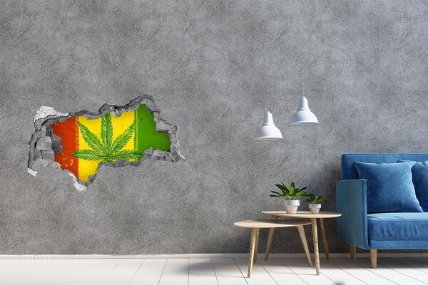 3d-s lyuk vizuális effektusok matrica Zöld kannabiszlevél sárga-piros-zöld alapon