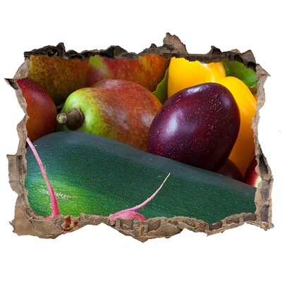 3d-s lyuk vizuális effektusok matrica Gyümölcsök és zöldségek egy lyukban a falban