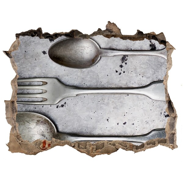 3d-s lyuk vizuális effektusok matrica Egy törött fal kilátással az evőeszközökre