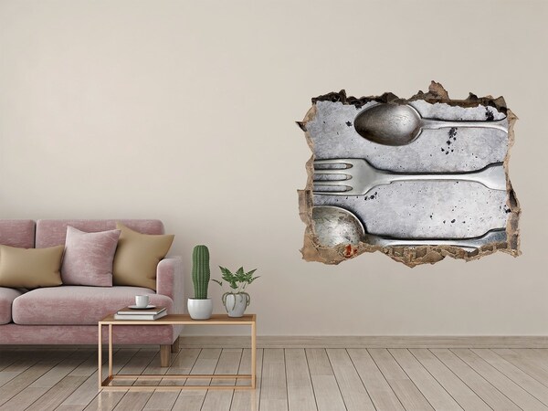 3d-s lyuk vizuális effektusok matrica Egy törött fal kilátással az evőeszközökre