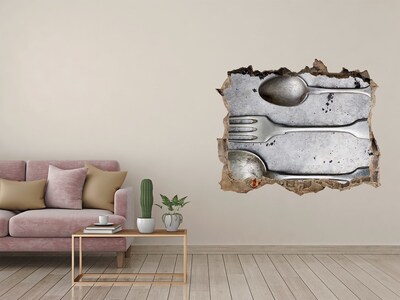 3d-s lyuk vizuális effektusok matrica Egy törött fal kilátással az evőeszközökre