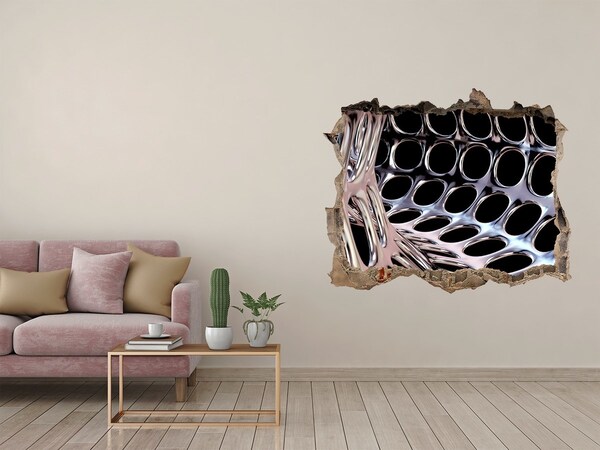 3d-s lyuk vizuális effektusok matrica Fémháló a falon lévő lyukon keresztül